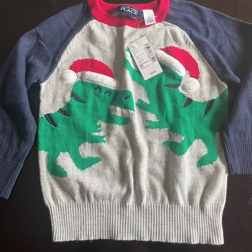NWT Boy's Size 2T Dinosaur Christmas Sweater